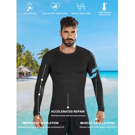 Keismimo Men's UPF 50+ Long Sleeve Compression Shirts UV/SPF Rash Guard Undershirt Base Layer Workout Top Z-Black
