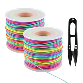 Elastic Band for Bracelets, 2 Rolls Rubber Cord 1 mm x 100 m, Rubber Cord with Scissors, Bead Cord, Elastic Thread for DIY Crafts, Jewellery Making, Bracelets, Necklaces (Rainbow)