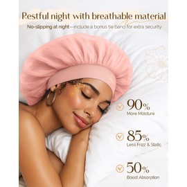 YANIBEST Silk Bonnet for Sleeping, Butter-Satin Bonnet to Reduce Frizz, Breathable Lightweight Hair Wrap for Curly Hair, Pink