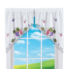 Collections Etc Charming Embroidered Vineyard Vine Kitchen Curtains