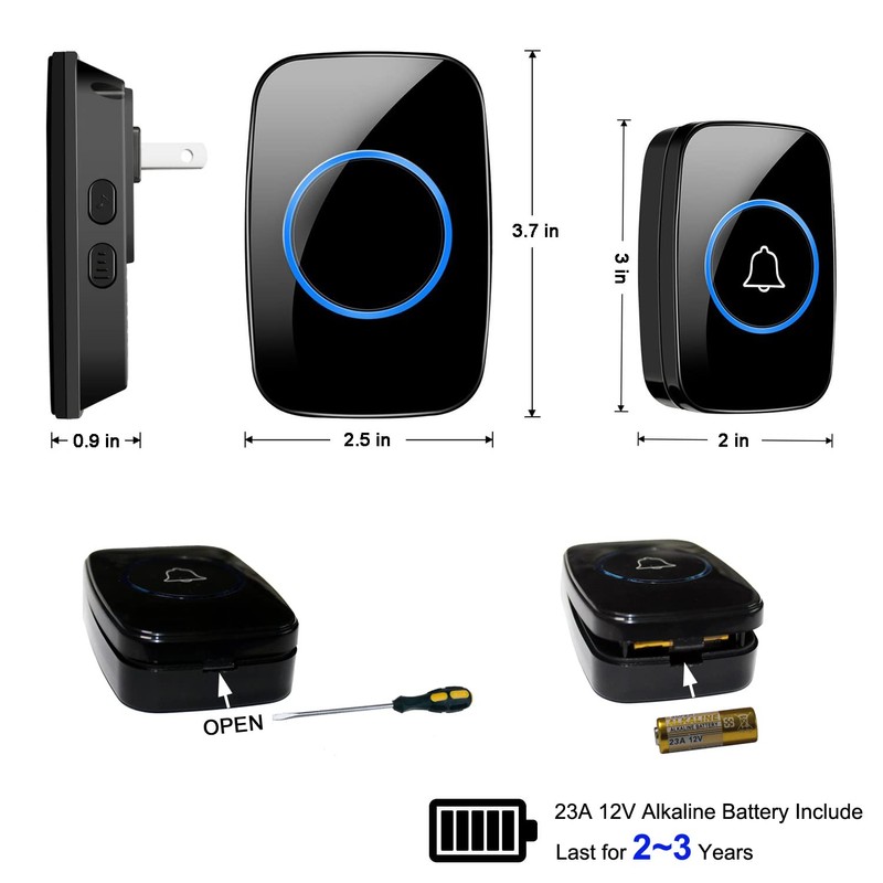 Wireless Doorbell, Waterproof Door Bell Kit, Distinguish front and rear