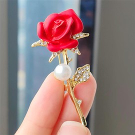 songbowen Crystal Red Rose Flower Brooch Women's Crystal Flower Lapel Pin Sparkling Cubic Zirconia Flower Lapel Pin Hat Bag Suit Tie Gift Valentine's Day Wedding Mother's Day