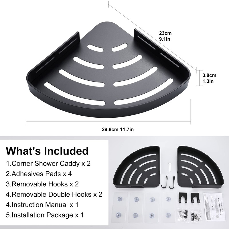 DUFU Adhesive Corner Shower Caddy with Hooks,Bathroom Shower Organizer, No