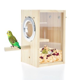 CooShou Bird Nest Box Parakeet Breeding Nest Box Bird Nest House Wooden Acrylic Transparent Breeding Box for Finch Lovebirds Cockatiel Budgie Conure Parrot