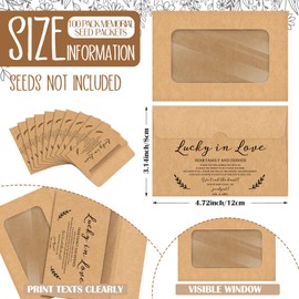 Maitys 100 Pcs Lucky in Love Seed Wedding Favor Packets for Guests Spring Summer Kraft Envelope Kraft Bag with Window Resealable Seed Storage Packets for Garden Wedding Gift Party Favors