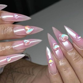 3D Aurora Heart Nail Charms, Mixed Sizes Iridescent Love Hearts Flatback Resin Rhinestones Crystal Diamonds Nail Art Supplies Nail Decoration Accessories for Acrylic Nails Crafts DIY & Salon