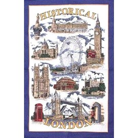 Historical London Tea Towel Souvenir Gift Big Ben Tower Bridge Nelson Telephone Box Buckingham Palace