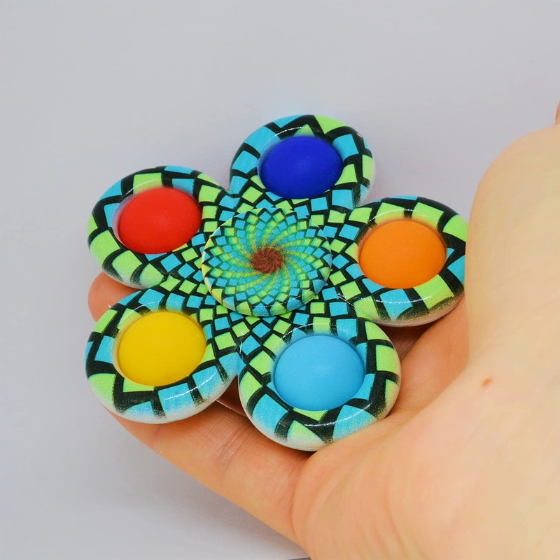 Stress Relief Hand Spinner Push Pop Bubble Fidget Toy (Rainbow)