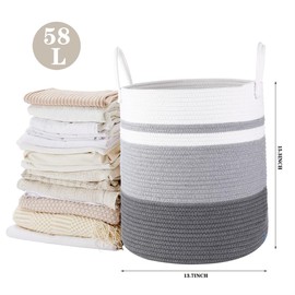 Woven Laundry Hamper Tall Toy Storage Organiser Baskets Woven Laundry Baskets Tall Collapsible Large Clothes Hamper Storages Cotton Rope Basket 39cm Blanket Storage Basket Living Room