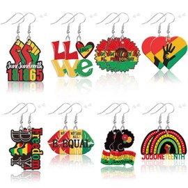 8 Pairs Juneteenth Freedom Day Earrings for Women Independence Day June 19th 1865 Proud Acrylic African Earrings Double Side Design Lightweight Leaf Dangle Teardrop