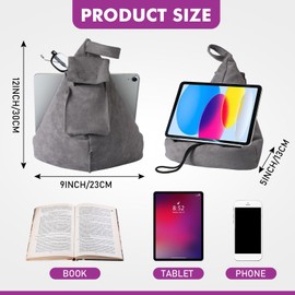Tioncy Book Holder for Reading Beanbag Book Stand Book Reading Pillow Tablet Pillow Stand Gifts for Book Lovers Reading Rest for Textbook Recipe Music Scores Magazine Tablet (Grey)
