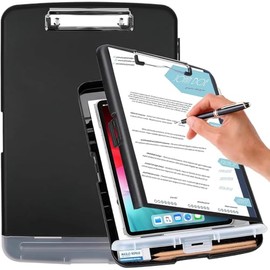 Portapapeles Plastico con Almacenamiento, A4 Carpeta de Portapapeles Tabla para Escribir Pintura, Caja con Apertura Lateral de Portapapel Portátil, Cl