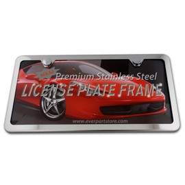 LFPartS 2 Hole Slim Style Polished Stainless Steel License Plate Frame Mirror Finish, Chrome