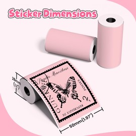 Phomemo Pink Self-Adhesive Thermal Paper, Glossy Printable Sticker Paper for Phomemo T02/M02X/M02L/Y02C/Q02 Mini Sticker Printer, 50mm x 3.5m, Diameter 28mm, 3-Rolls, Image Time 20 Years