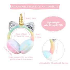 IHCEMIH Ear Muffs Girls Women Earmuffs Fluffy Plush Adjustable Unicorn Sequins Earmuff Winter Accessories Ear Warmers Running Skiing Ears Covers Protectors from Wind Cold Outdoor Gift for Children B