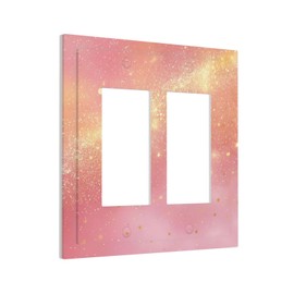 Dreamy Pink The Milky Way Golden Glitter Sparkles Stars Decorative Outlet Covers 2 Gang Double GFCI Rocker Electrical Wall Panels Light Switch Cover Plate for Bedroom Kids Room Decor