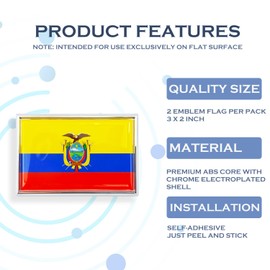 Perdecor Ecuador Flag Sticker Emblem Decal Ecuadorian Car Chrome Flags, 2 Pack, 3 x 2 inches