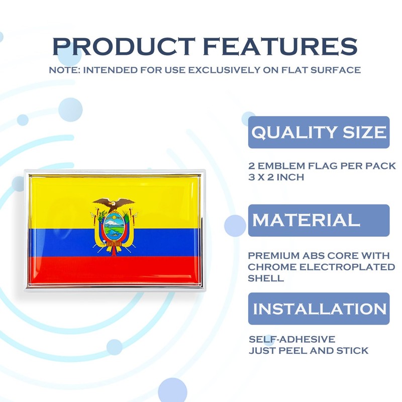 Perdecor Ecuador Flag Sticker Emblem Decal Ecuadorian Car Chrome Flags,