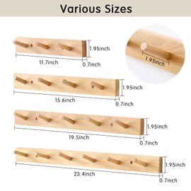 TRWISWDC Hickory Wood Coat Rack Wall Mount, 24 Inch Coat Hook Hanger Wooden Wall Coat Rack with 6 Hooks for Purse Clothes Towels Hats in Entryway Bedroom Bathroom, Natural