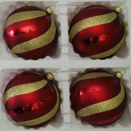 Lauschaer Glas Christmas Tree Baubles Dark Red Matt with Decoration Pack of 4 Diameter 10 cm Christmas Tree Decorations Mouth-Blown Hand-Decorated