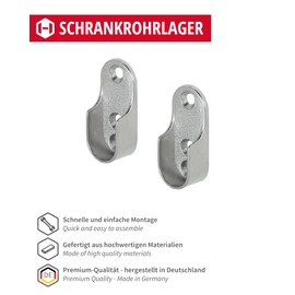Gedotec Oval Wardrobe Rail Bearing Bracket for Clothes Rail Wardrobe OVA Pack of 4 Metal Clothes Rail Holder for Oval Rod Nickel-Plated Steel Wardrobe Hanger for Wall Mounting
