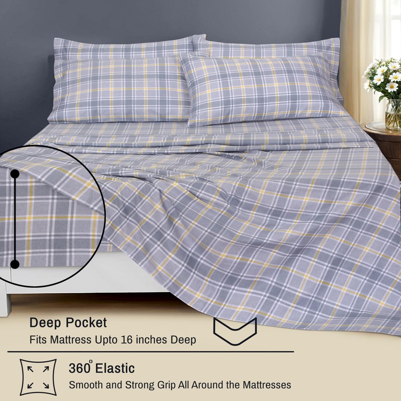 RUVANTI Flannel Sheets King Size 6 Pcs - 100% Cotton