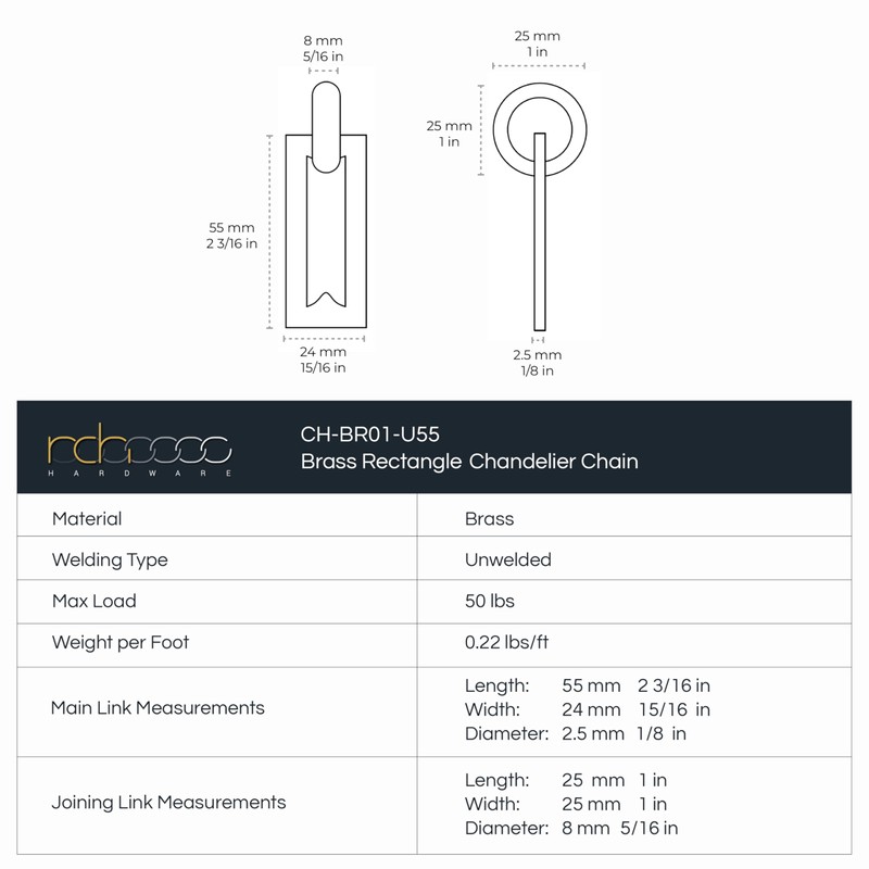 RCH Hardware Decorative Oil Bronzed Black Solid Brass Chain for