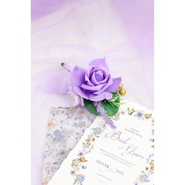 Ansofi Lavender Purple Boutonniere for Men Wedding with Pins,Set of 6, Groom and Groomsmen, Ceremony Anniversary, Dinner Party,Prom Flowers and Fall Vintage Wedding