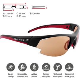 SWISSEYE Gardosa Re+ Sportbrille, Black matt/red, photochromic orange-Smoke
