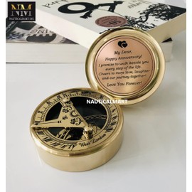 Anniversary Brass Sundial Compass with Special Engraved Greeting - Romantic Gift Ideas for Him/Her - Husband Gifts from Wife, Aniversity Gifts for Men, 50th/25th Wedding Anniversary