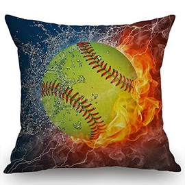 Swono Flaming Softball Fire and Water Cotton Linen Throw Pillow Case Cushion Cover Home Office Decorative for Sofa Living Room Square 18 X 18 Inches