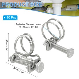 PATIKIL 19-22mm Adjustable Double Wire Hose Clamp, 10 Pcs 304 Stainless Steel Wire Hose Clips Pipe Tube Clamps for Dust Collection Rubber PVC Pool Pump Hose