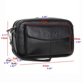 Leather Wrist Purse for Men Women Business Travel Outdoors Organizer Wristlet Strap Fanny Clutch Bag Coin Money Wallet Pouch Black