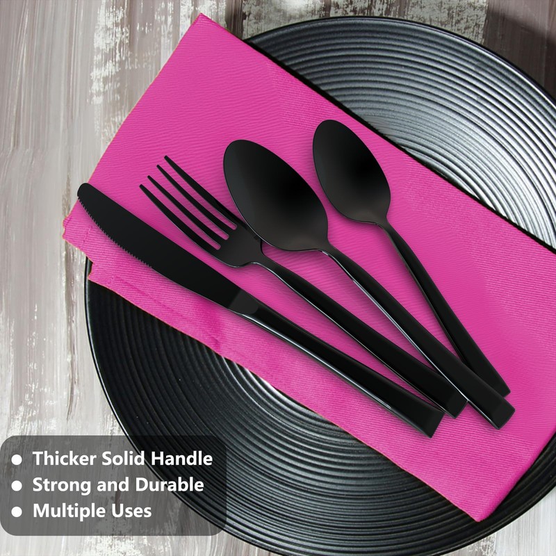 Kikbioee 20-Piece Black Silverware Set, Forged Stainless Steel Cutlery Set,