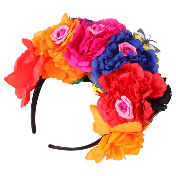 Lurrose Halloween Flower Headband Day of the Dead Crown Butterfly Hairband Halloween Party Headpiece Cosplay Head Accessories for Women