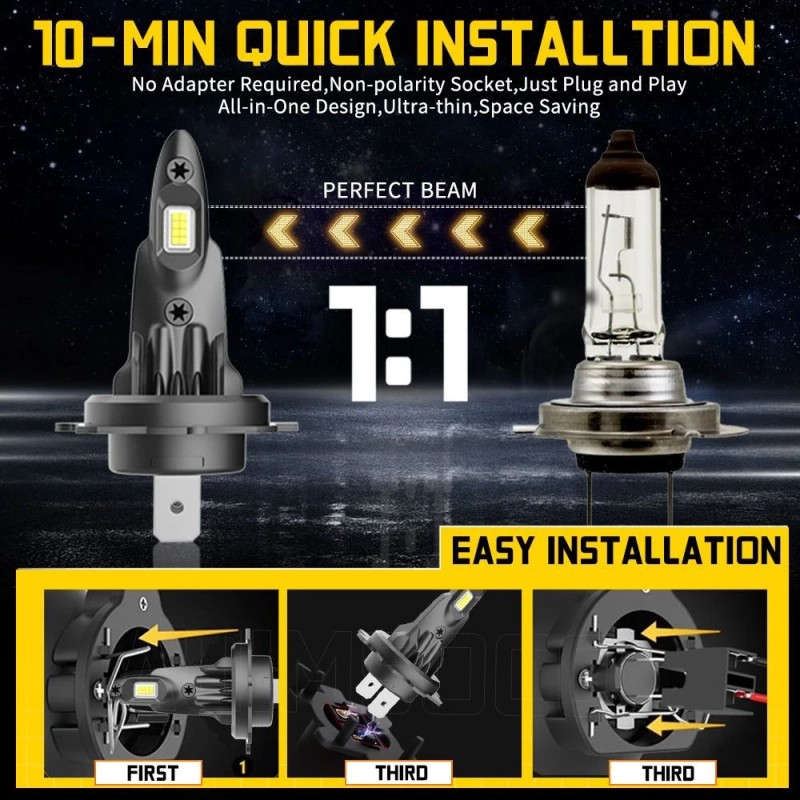 AUIMSOCO 4x H7 Super Bright LED Headlight Bulbs 60000LM Kit