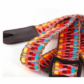 MUSIC FIRST Hawaii Woven Rainbow Adjustable Colorful Meshbelt and Genuine Leather Ukulele Strap Shoulder Strap version 2.0