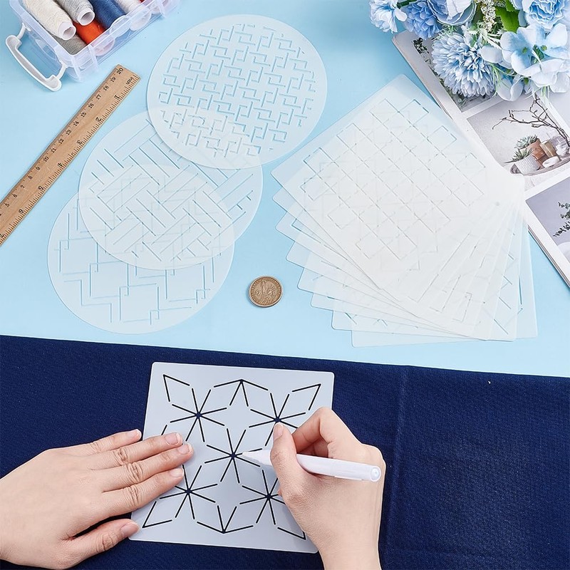 FREEBLOSS Sashiko PET Stencils Sashiko Template Baseline Template for Hand