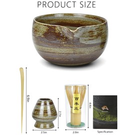 Artcome Premium Matcha Tea Set - 18.6oz Ceramic Bowl with Spout, Bamboo Whisk, Scoop, Whisk Holder & Brewing Guide - Durable & Elegant for Perfect Matcha Preparation