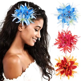 HAIMEIKANG 3 Pieces Hawaiian Flower Hair Clips - Artificial Tropical Flower Hair Pins Large Hair Flowers For Women Hawaiian Hair Accessories Wedding Hair Piece