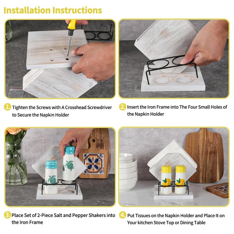 Rustic Farmhouse Napkin Holder Set - Natural Wood Kitchen Organizer