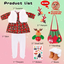 ebuddy 18 inch Doll Clothes and Accessories- Christmas Costume Playset Including Dress,Fur Vest, Tights, Boots, Hair Clips,Bell and Sticker (No Doll)
