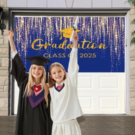 7 x 5 ft Graduation Party Backdrop Blue Class of 2025 Background Golden Glitter Congrats Grade Banner Decoration Picture Photo Booth Props Supplies