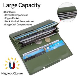 LEEXTON Multifunctional Women's Long Purse, Large Purse, PU Leather Wallet with Magnetic Buckle Switch, lightblue