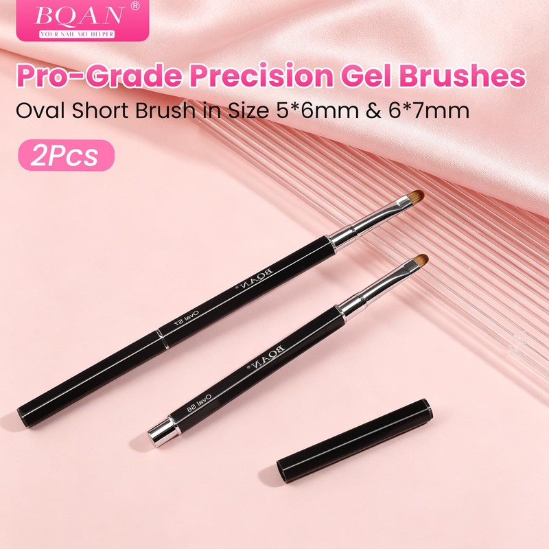 BQAN UV Gel Nail Brush Oval Short 2Pcs for French