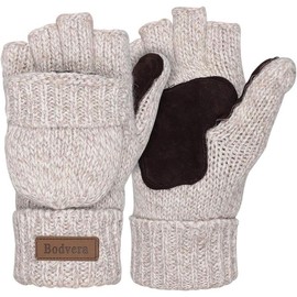Thermal Insulation Fingerless Texting Wool Gloves for Women and Men Winter Warm Knitted Convertible Mittens Flap - Color: Grey