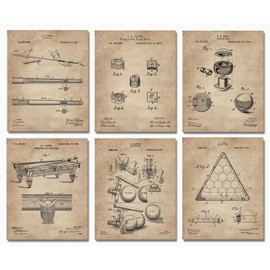 ArtCantHurtU Billiards Accessories Pool Game Room Wall Decor Billiard Table Equipment Pool Balls Billiard Set Chalk Atlas Que Poster Sign Patent Prints 8"x10" (Set of 6)