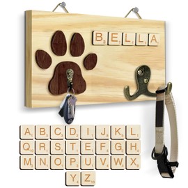 Dog Leash Holder Wall Mount, Pet Harness Hanger with Scrabble Letters, Dog Collar Organizer for Entryway, Cat Leash Key Holder for Wall, Pet Memorial Loss Gifts, Keepsake, Home Decor PF218-N