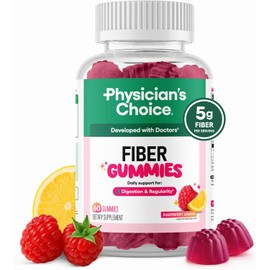 Physician's CHOICE Fiber Gummies for GLP-1 Support - No Sugar Added & Vegan - Raspberry Lemon - Natural Chicory Root Prebiotic Fiber Gummy - Digestive Health & Regularity for Women & Men - 60CT