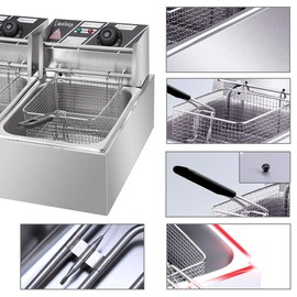 ZOKOP Electric Fryer,12L Commercial Electric Countertop Stainless Steel Deep Fryer Basket French Fry Restaurant Home Kitchen